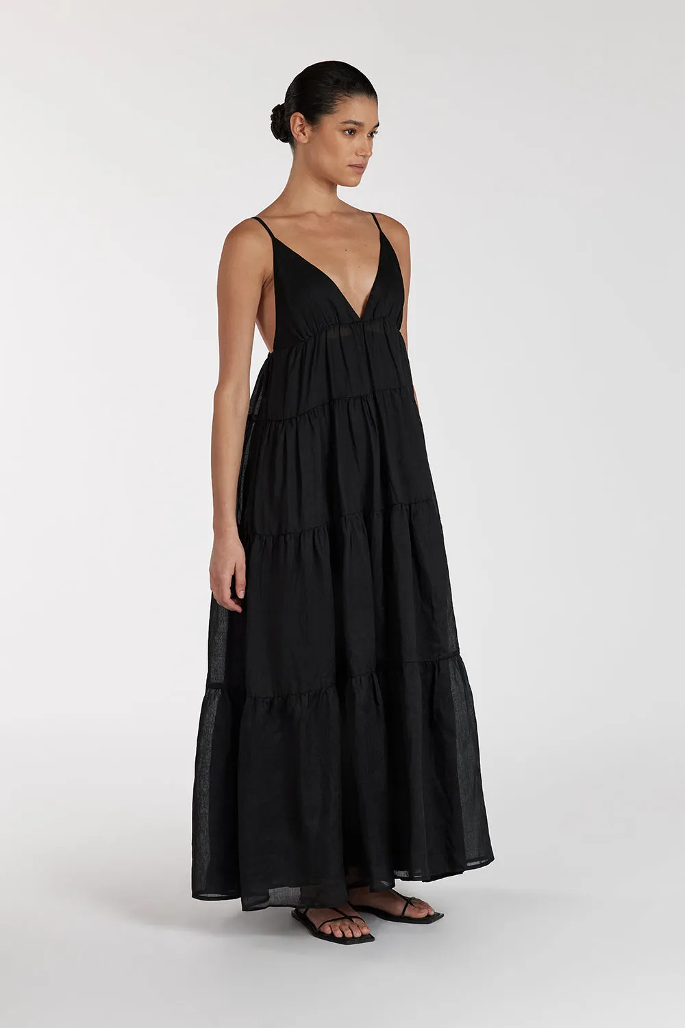 LIZA BLACK RAMIE MIDI DRESS