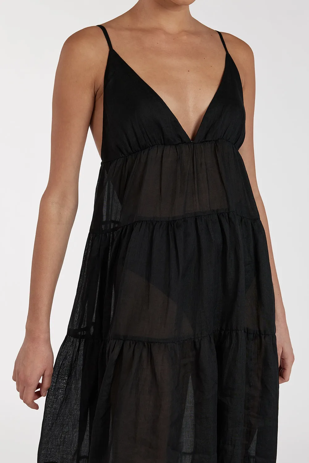 LIZA BLACK RAMIE MIDI DRESS