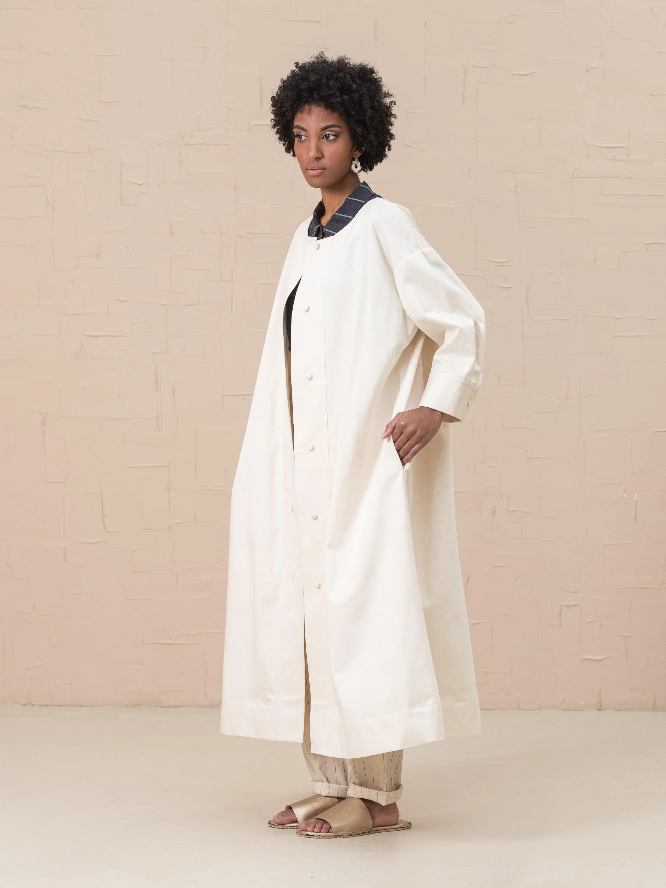 Liza Cotton Quarter Sleeves Dress-Trench Belted