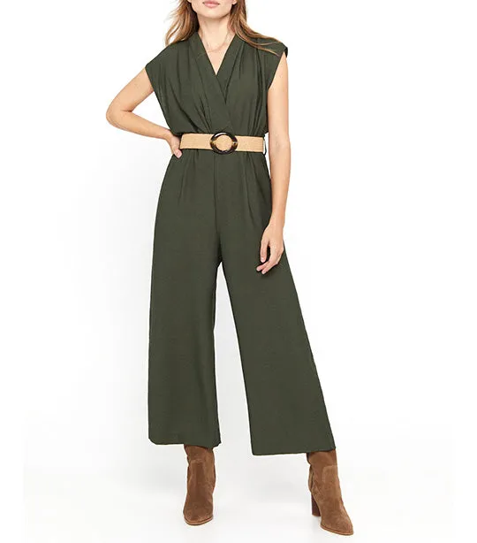 Long Jumpsuit with Belt Dark Khaki