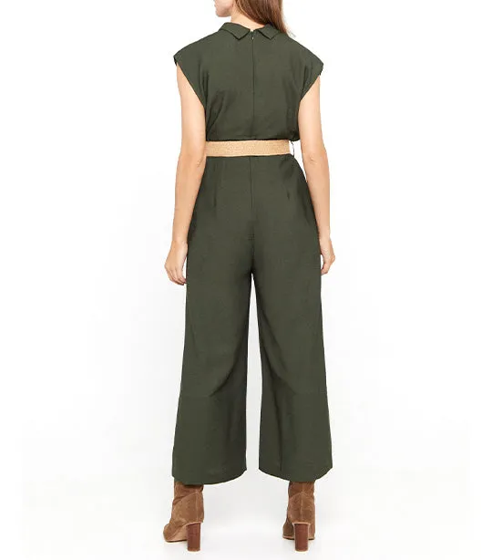 Long Jumpsuit with Belt Dark Khaki