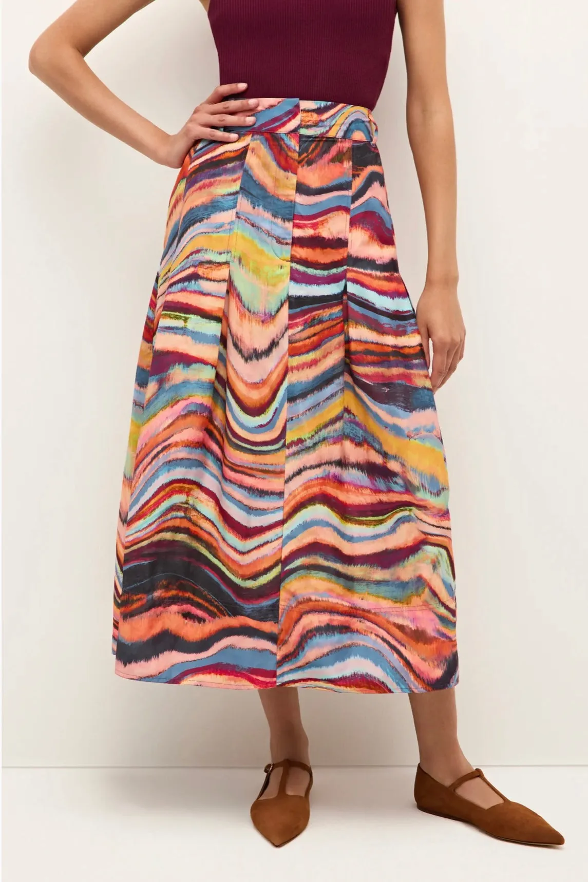 Ma191 Swirl Print Midi Skirt