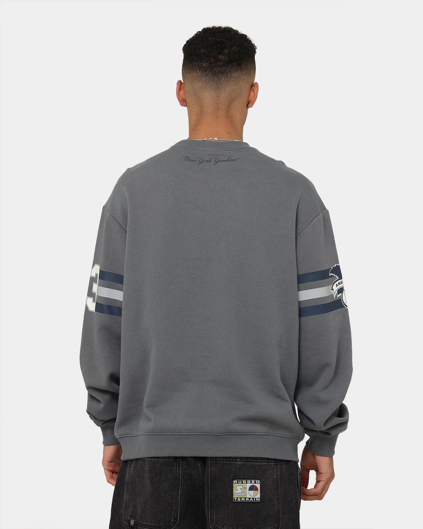 Majestic Athletic New York Yankees Champion Arch Stripe Crewneck Gunmetal Grey