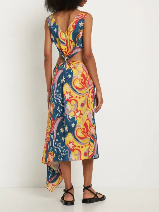 Marni   Printed envers satin cutout midi dress 