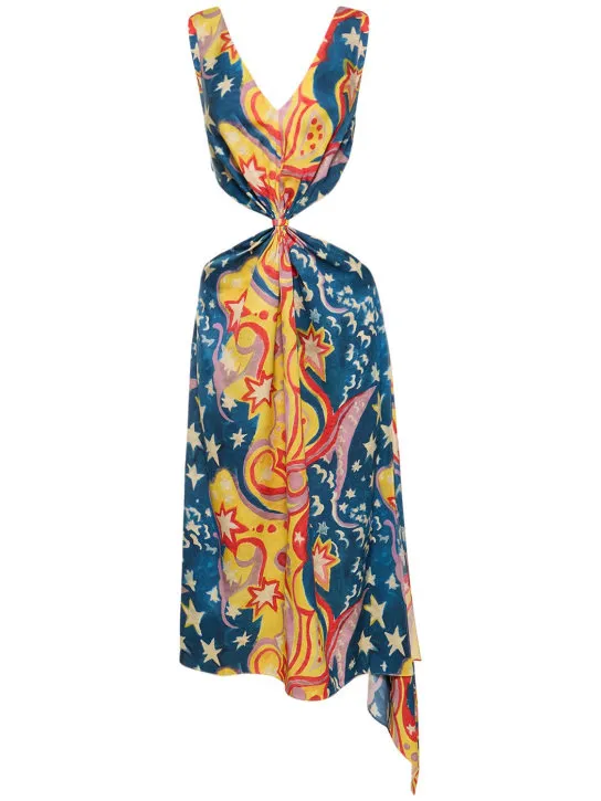 Marni   Printed envers satin cutout midi dress 