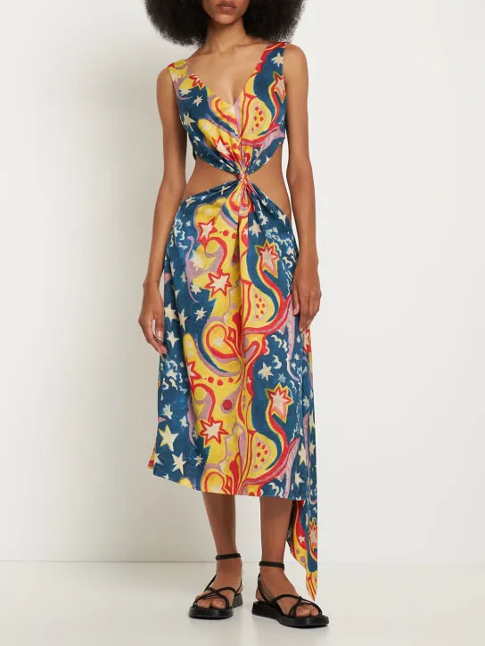 Marni   Printed envers satin cutout midi dress 