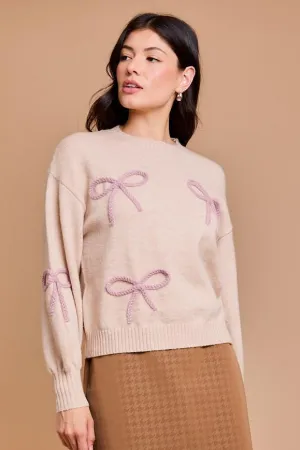 Mauve Stitched Bow Sweater