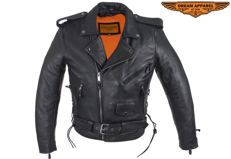 Mens Classic Police Style Motorcycle Jacket With Side Laces