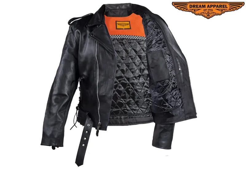 Mens Classic Police Style Motorcycle Jacket With Side Laces