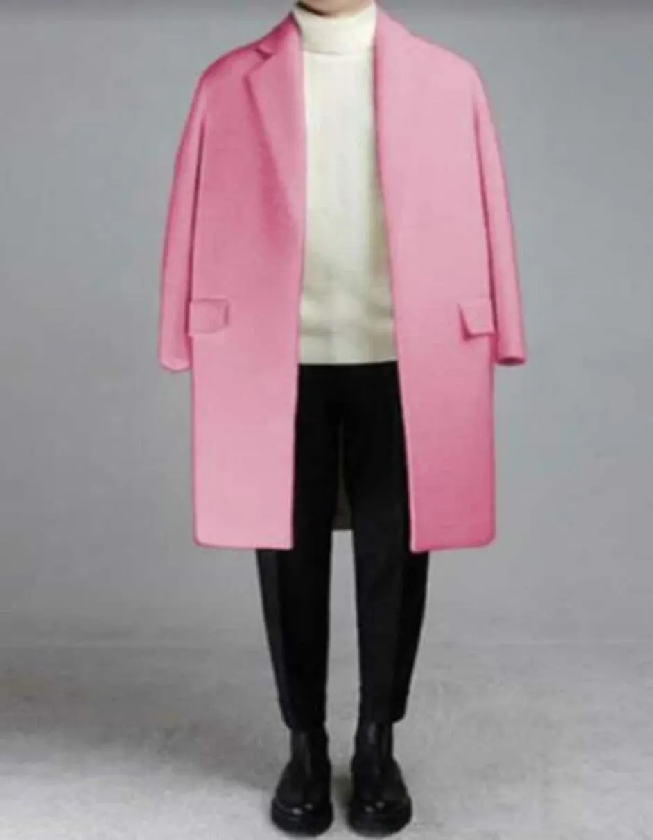 Mens Overcoat - Topcoat For Men - Winter Fabric - Mens Baby Pink Overcoat - Three Quarter Length