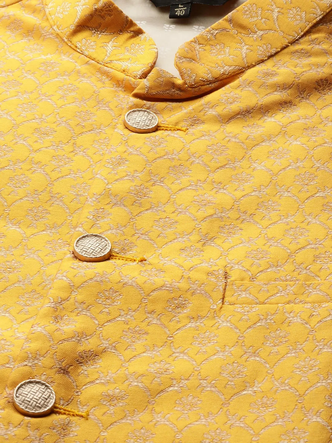 Men's Silk Blend Mustard & Gold Self Design Only Nehrujacket - Sojanya