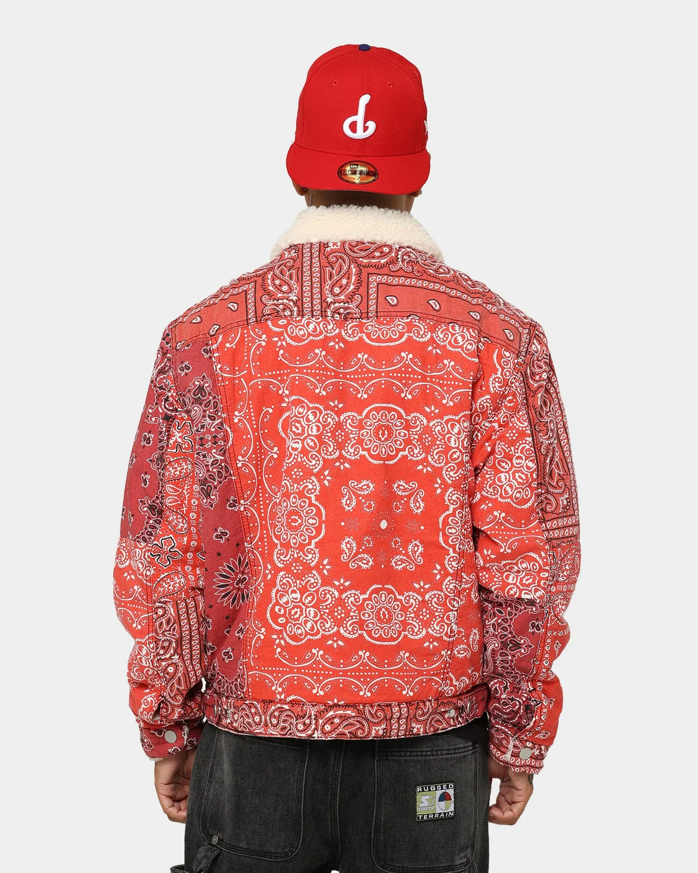 MNML Bandana Sherpa Trucker Jacket Red