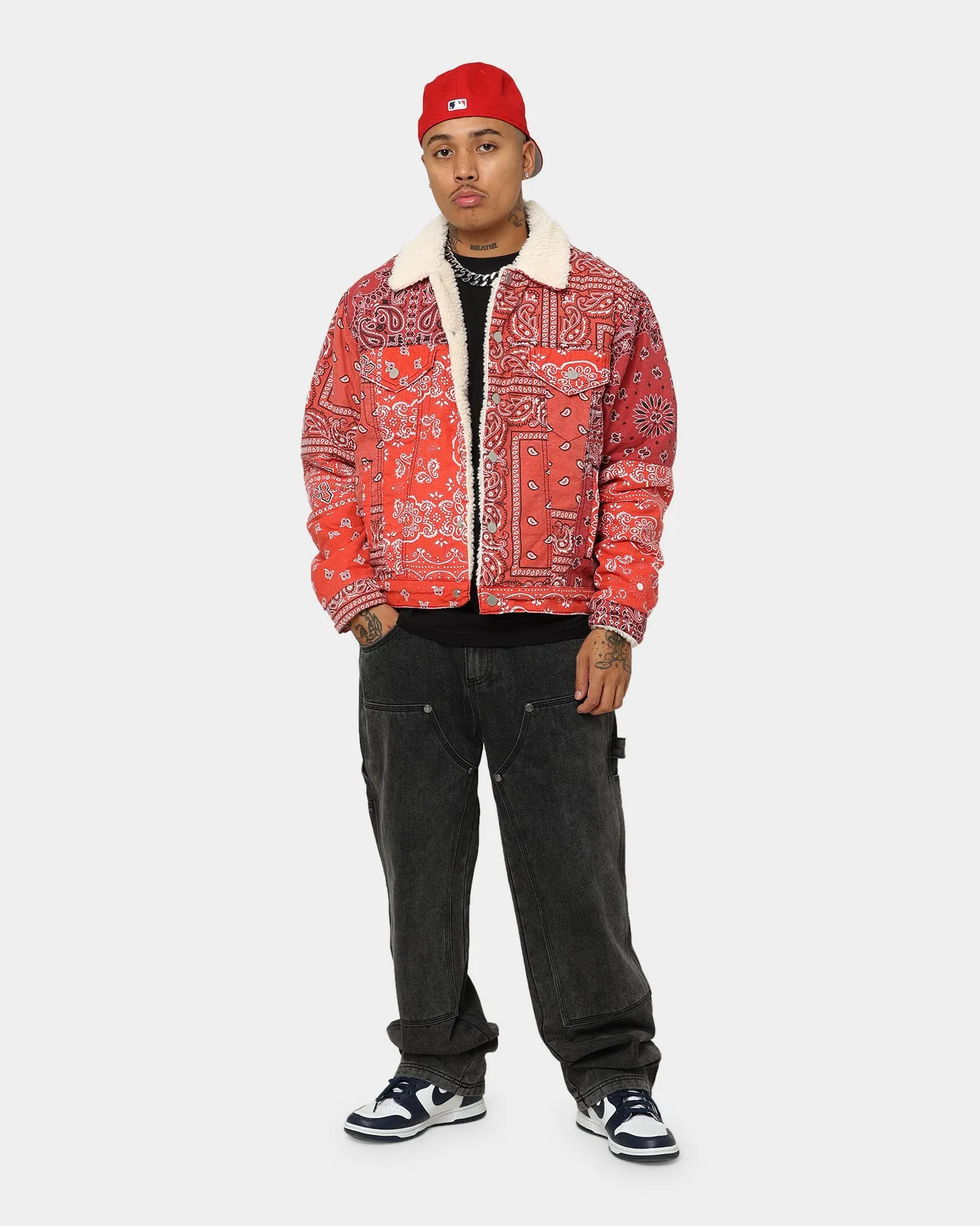 MNML Bandana Sherpa Trucker Jacket Red