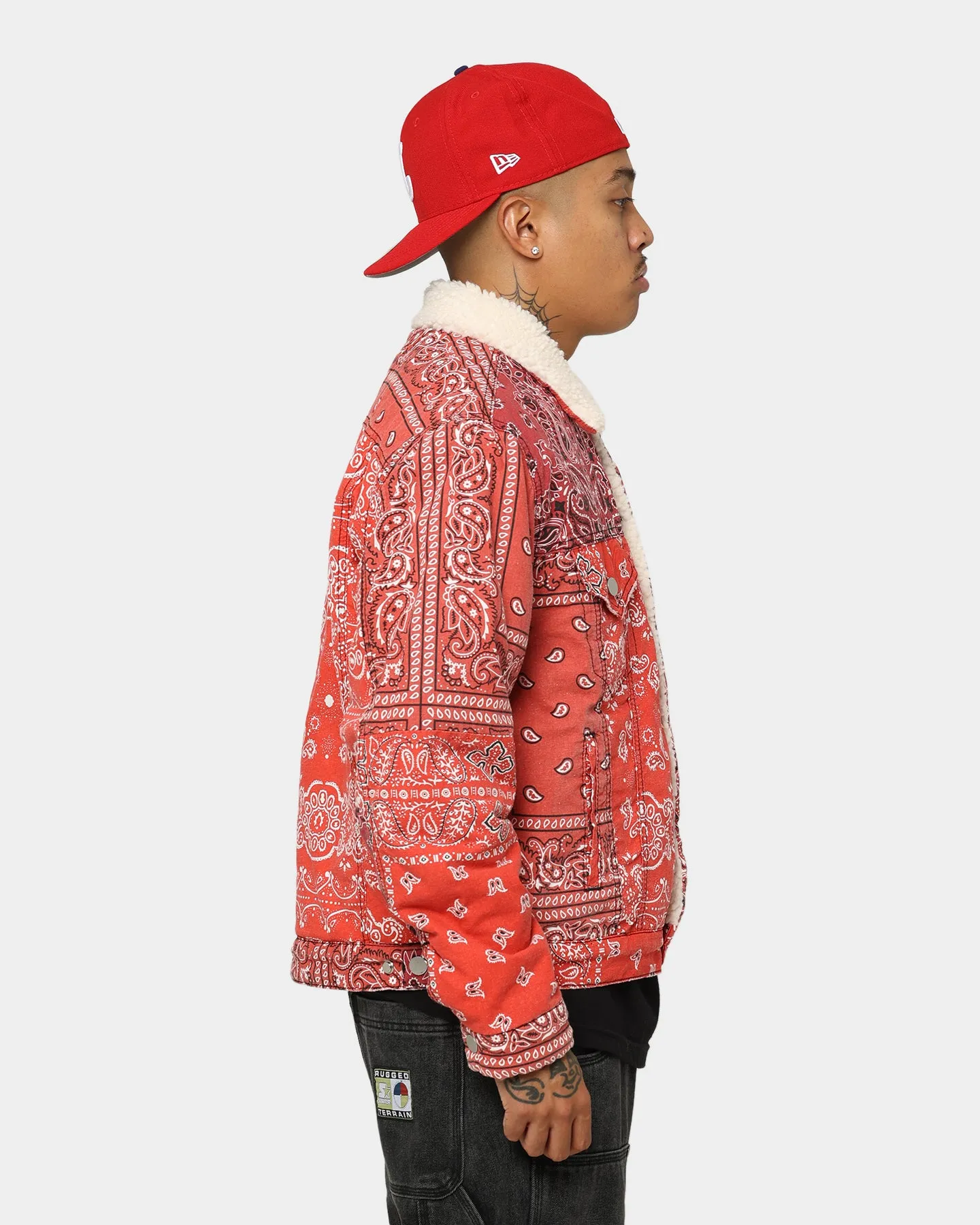 MNML Bandana Sherpa Trucker Jacket Red