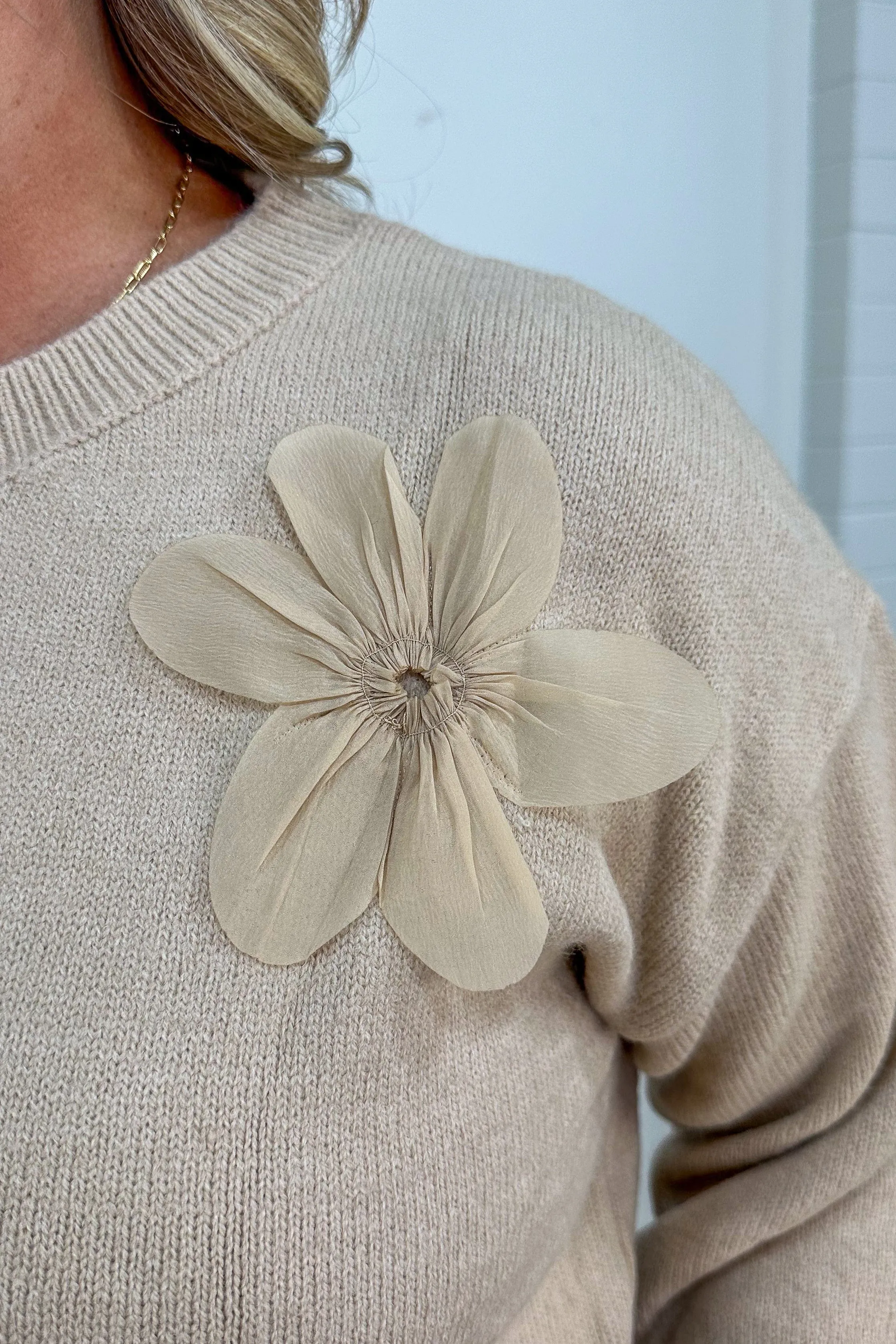 Mocha Sweater with Raised Flowers