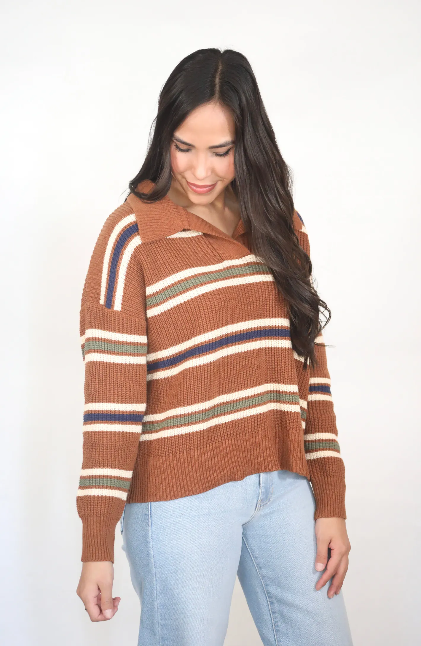 Morning Made Caramel Striped Sweater