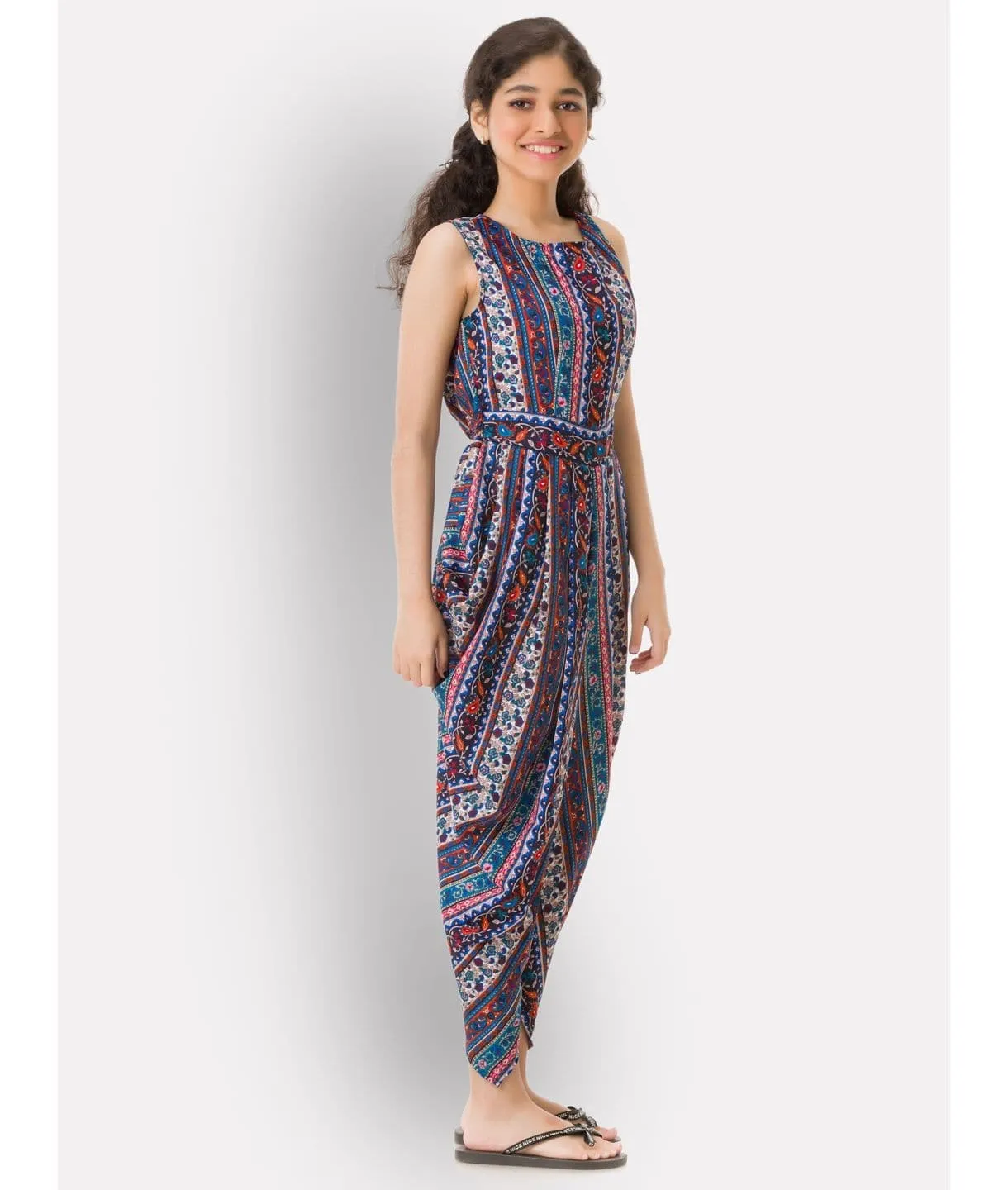 Multi colour elasticated Dhoti Jumpsuit for Girls