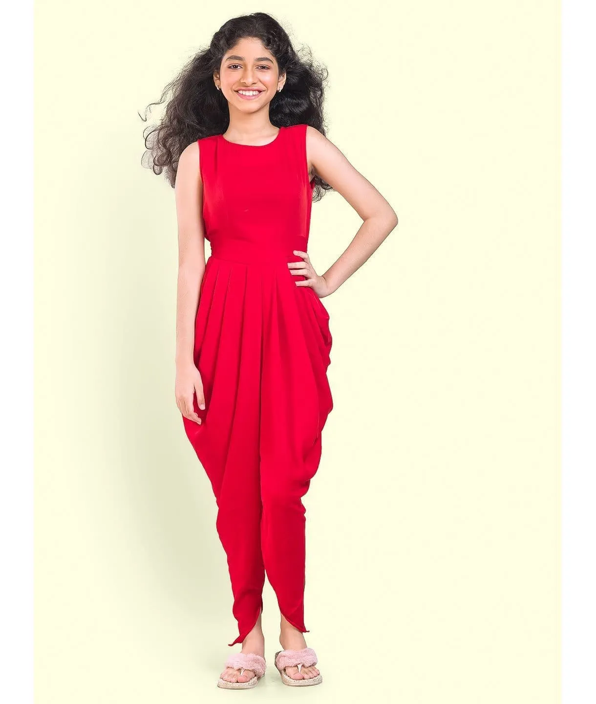 Multi colour elasticated Dhoti Jumpsuit for Girls