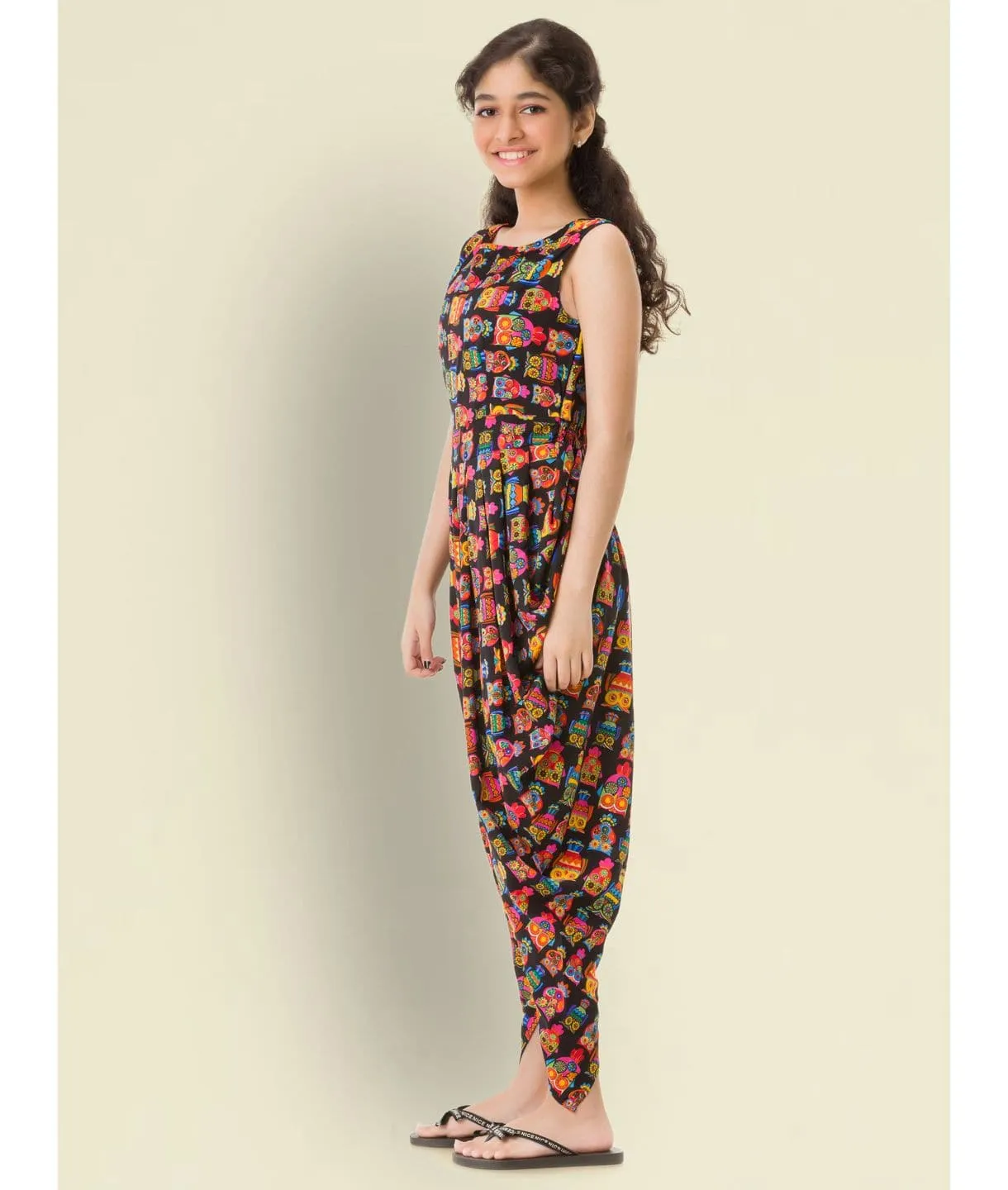 Multi colour elasticated Dhoti Jumpsuit for Girls