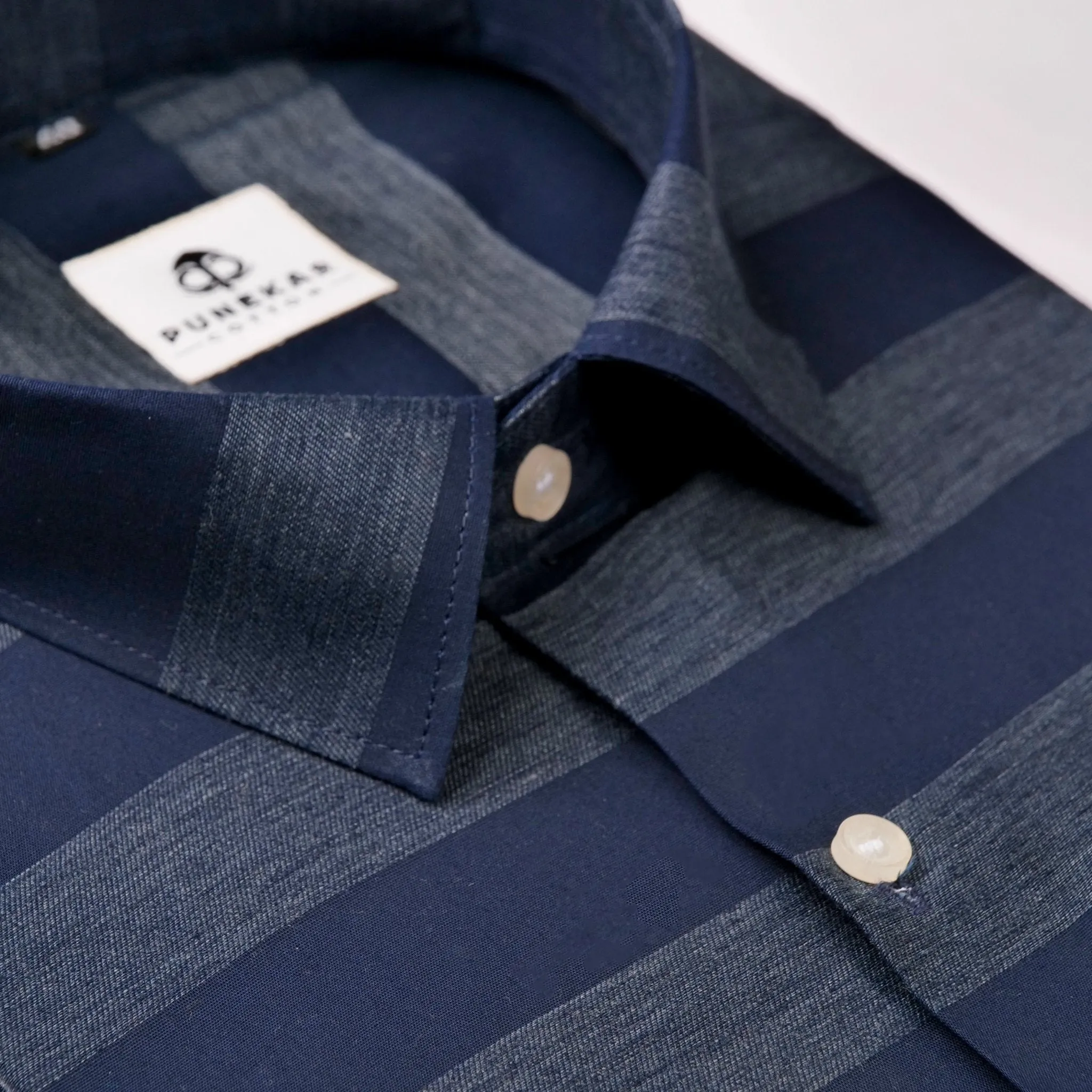 Navy Blue Color Cotton Stripe Shirt For Men