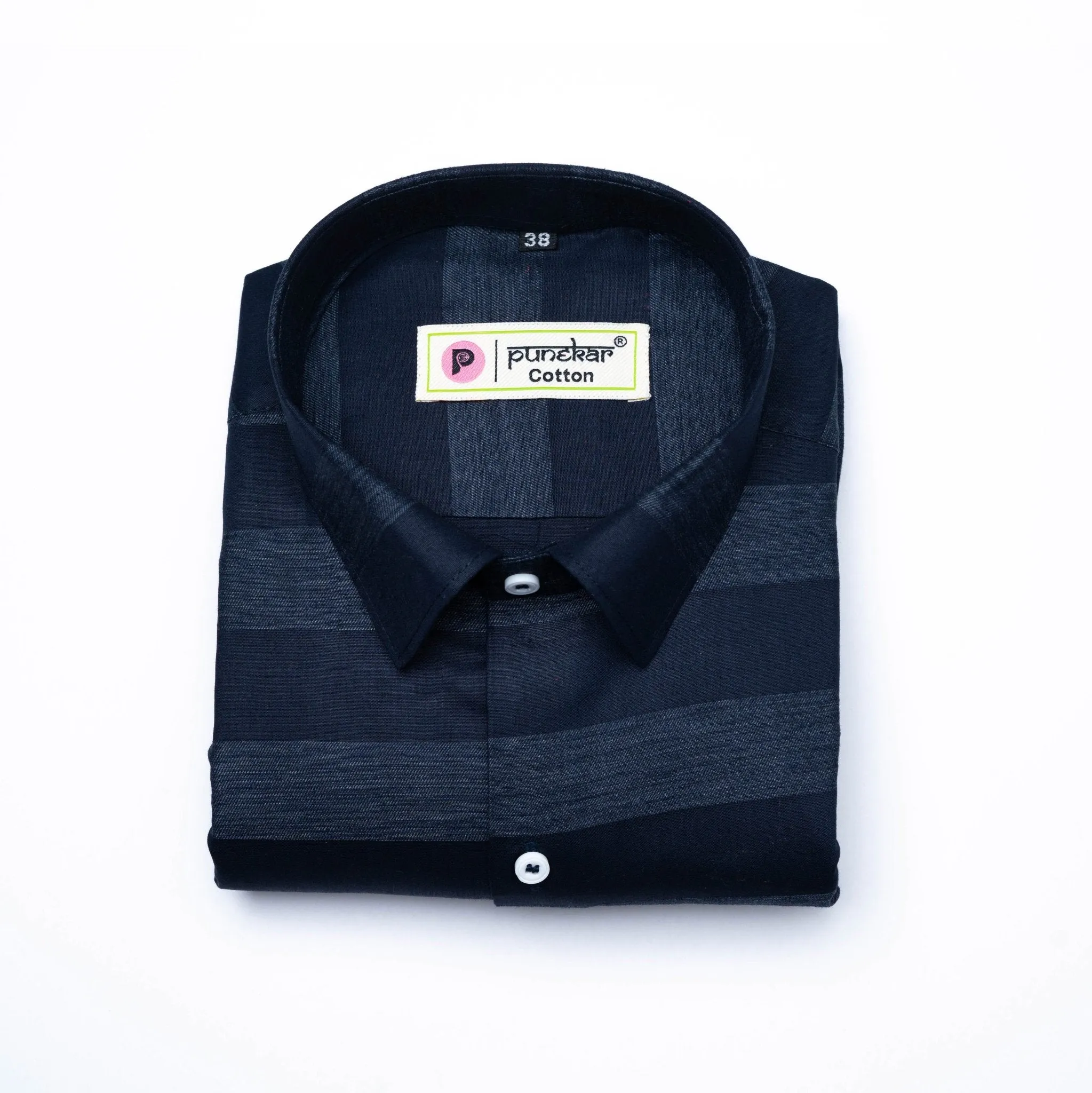 Navy Blue Color Cotton Stripe Shirt For Men