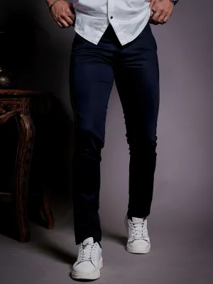 Navy Blue Stretch Cotton Chinos