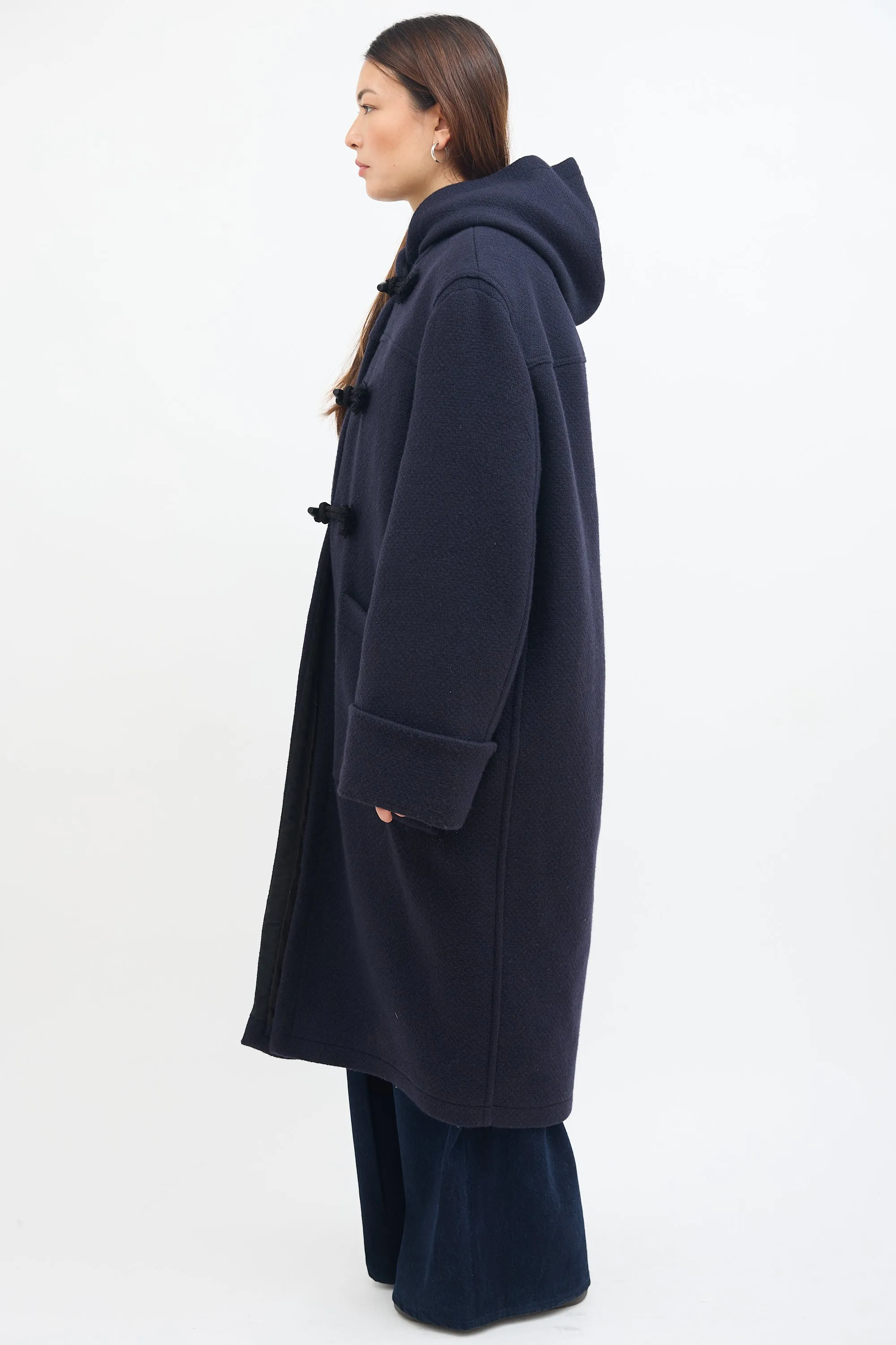 Navy Wool Cuffed Duffle Coat