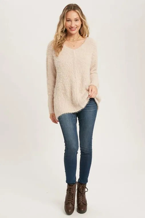 Oatmeal Fuzzy Knit Sweater