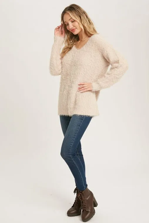 Oatmeal Fuzzy Knit Sweater