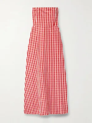 Odette strapless gingham taffeta midi dress