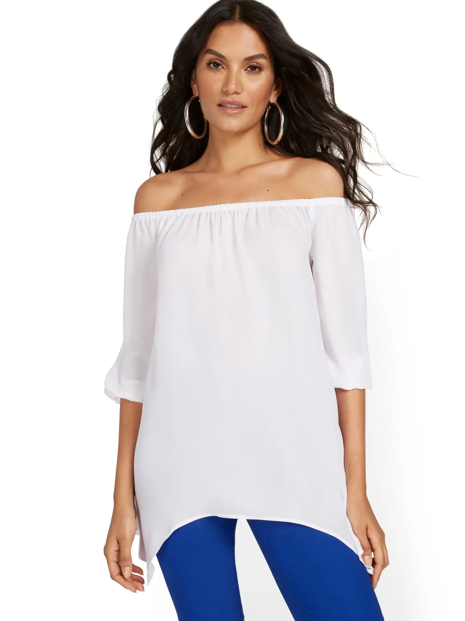 Off-The-Shoulder Sharkbite Tunic Top