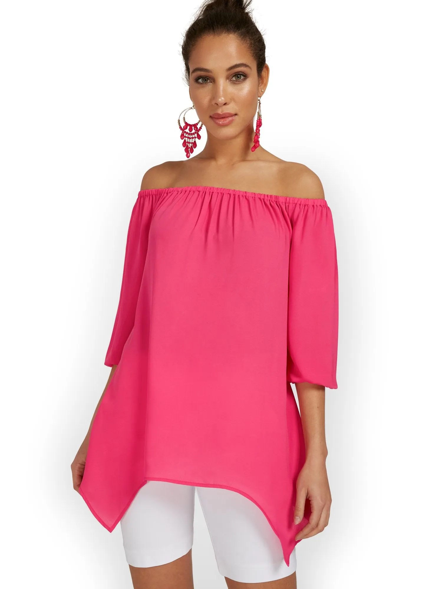 Off-The-Shoulder Sharkbite Tunic Top