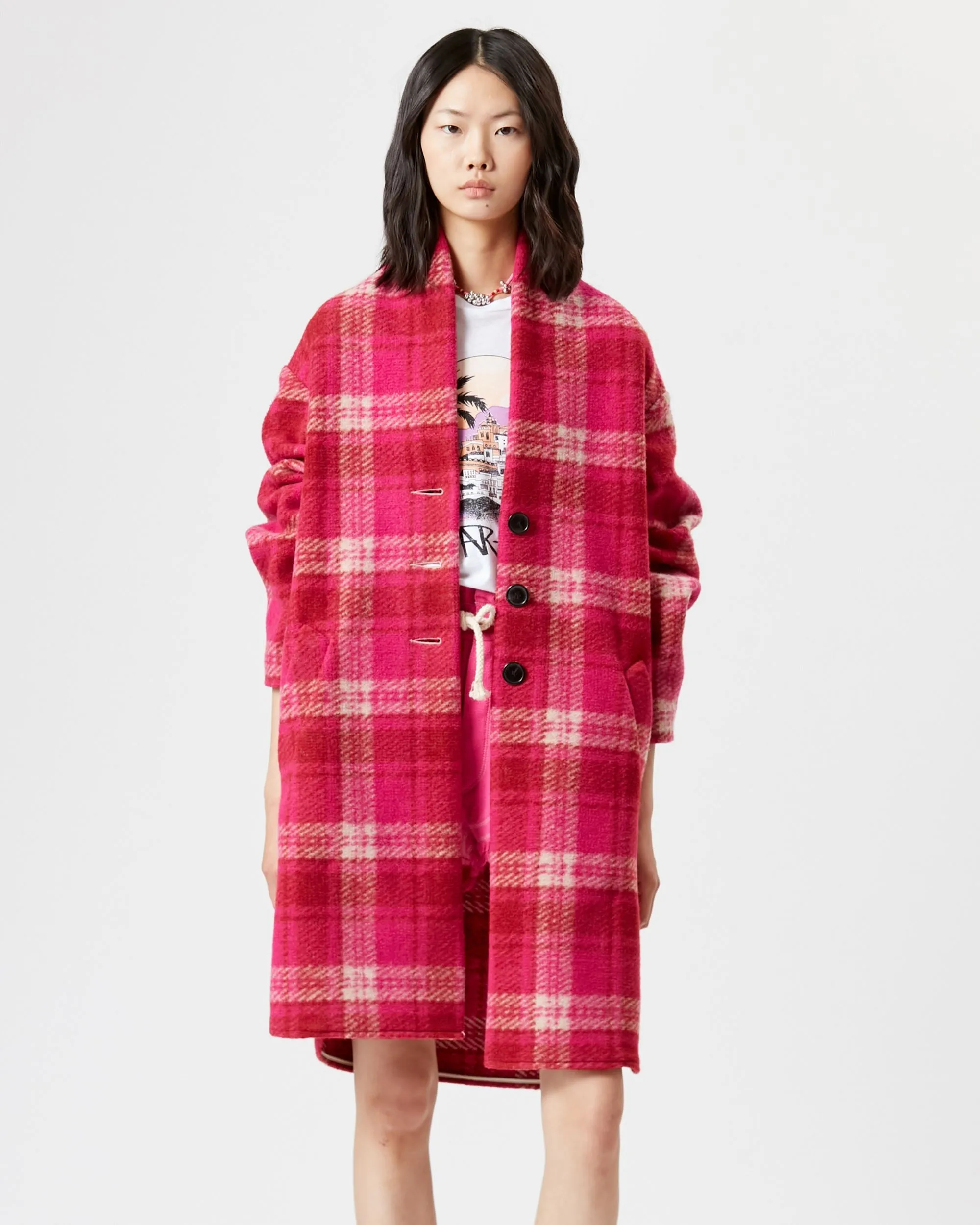 Oversized Pink Checker Coat - XS