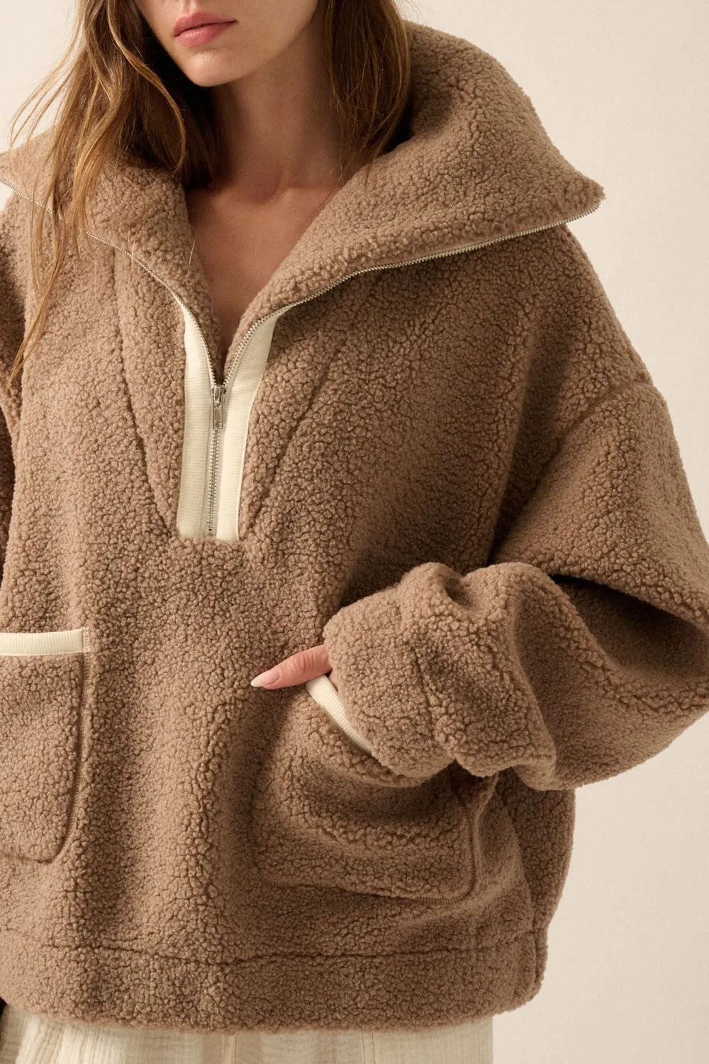 Oversized Sherpa Half Zip Pullover Jacket