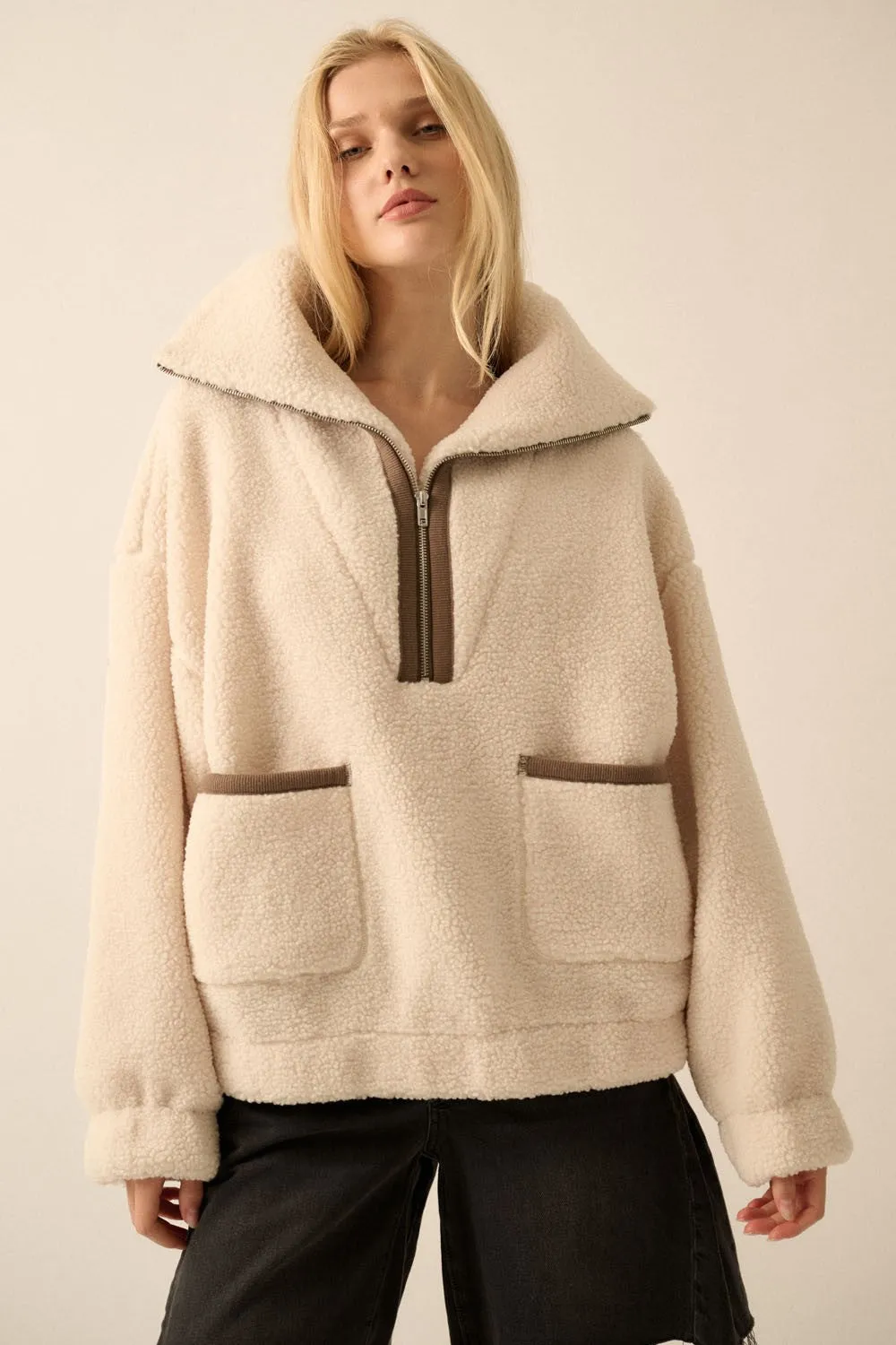 Oversized Sherpa Half Zip Pullover Jacket