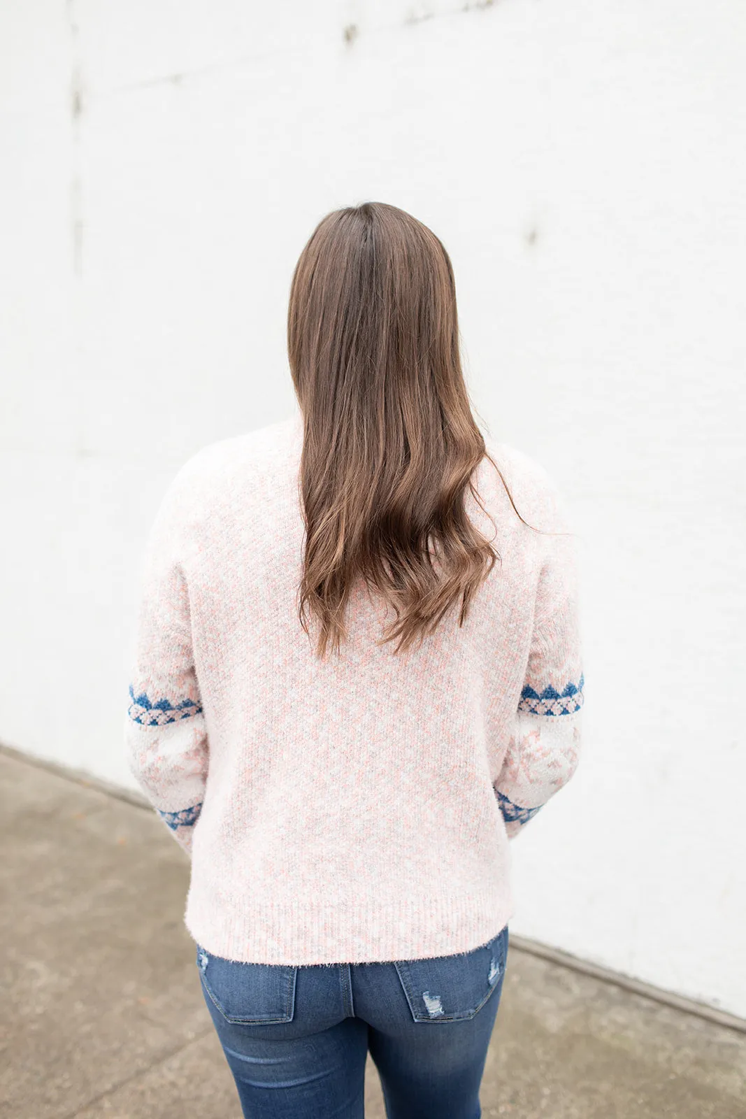 Peach Snowflake Mock Neck Sweater (SM-2X)