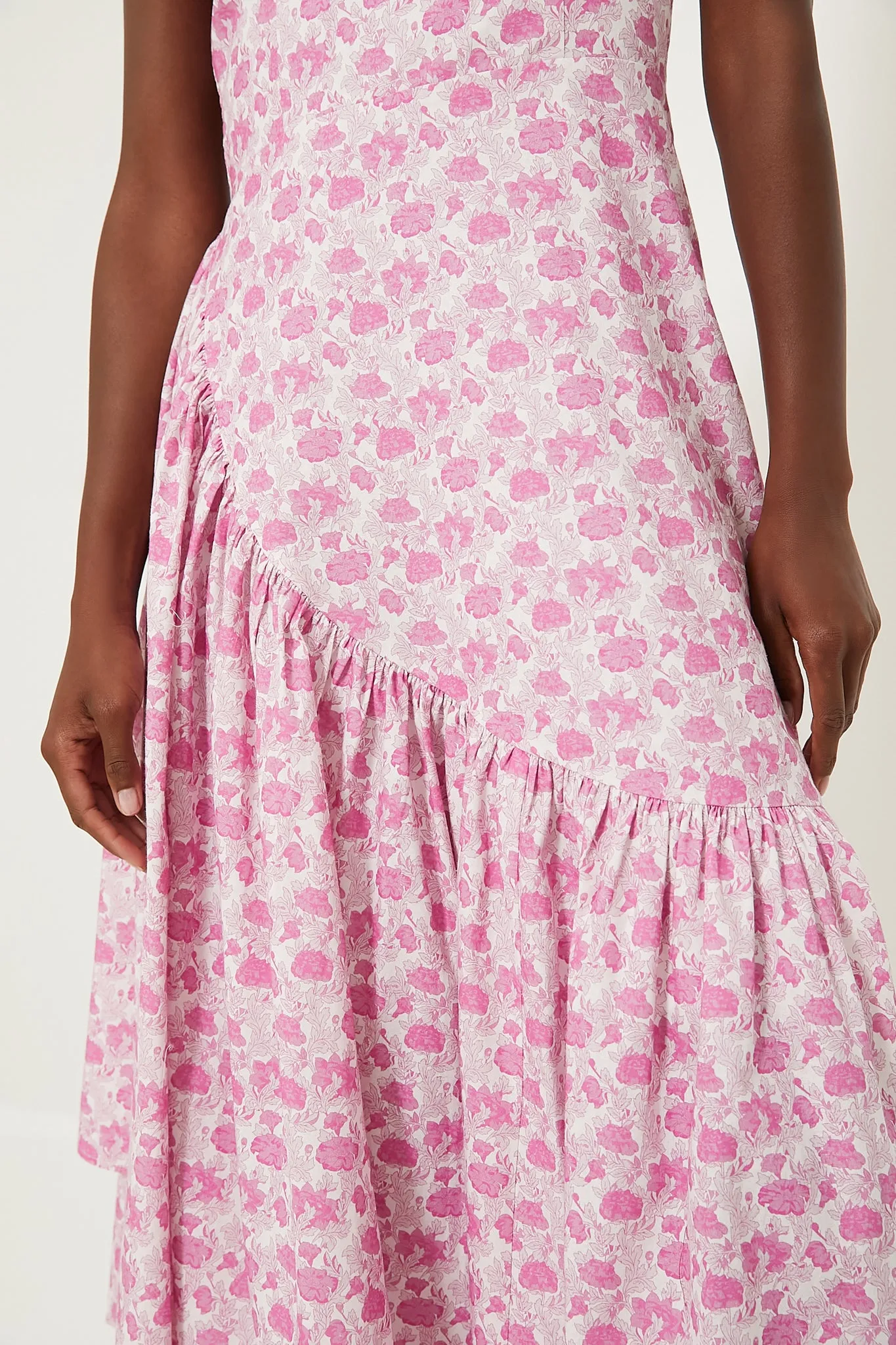 Pink and White Floral Ruffle Hem Camellia Dress