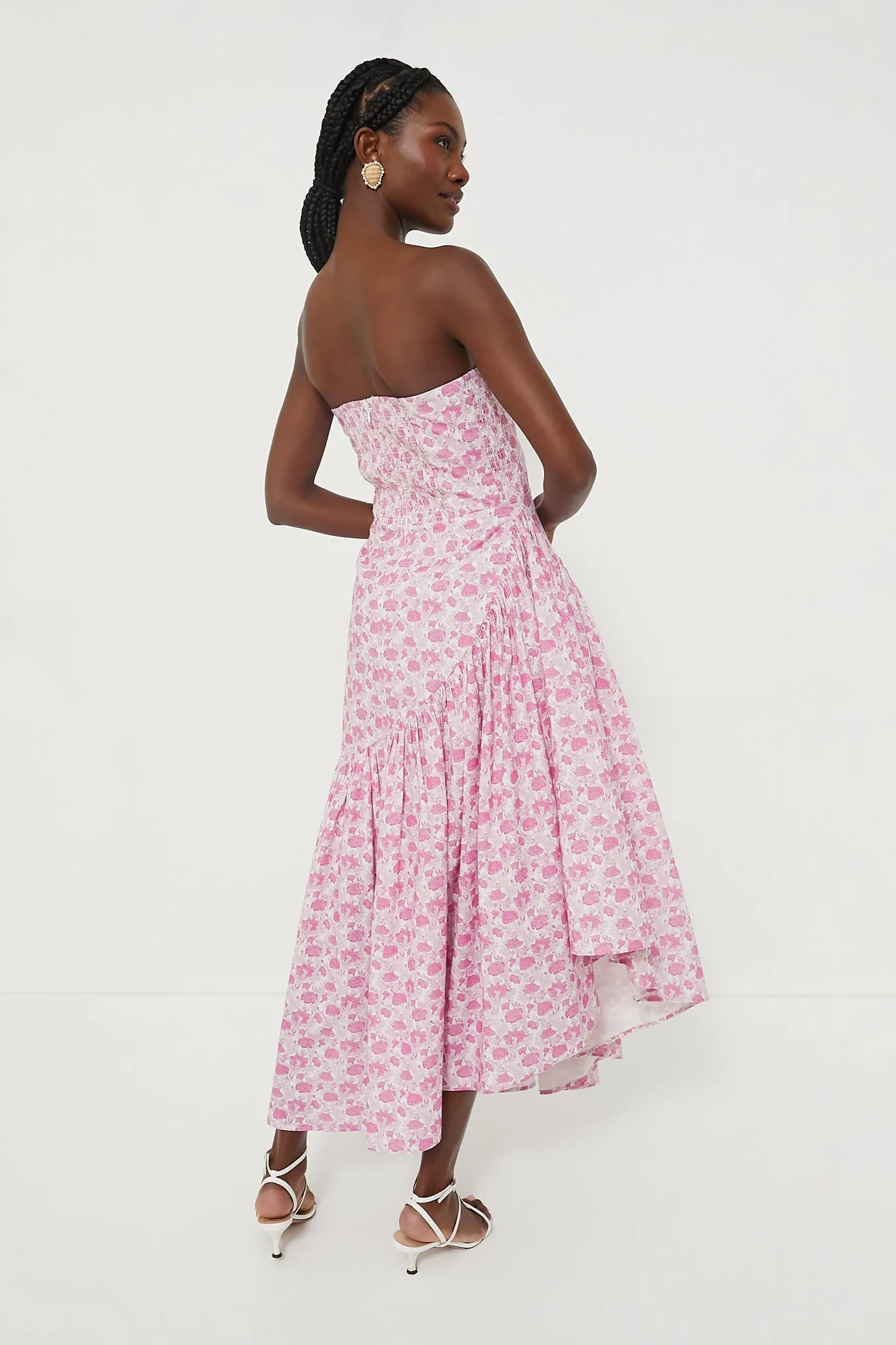 Pink and White Floral Ruffle Hem Camellia Dress