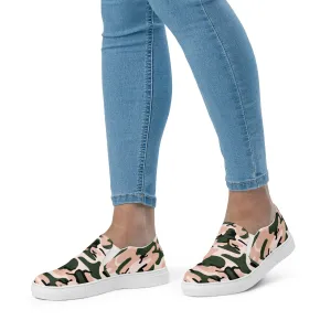 Pink Green Camo Women's Sneakers, Best Women’s Slip-On Canvas Shoes, Ladies Canvas Shoes (US Size: 5-12)