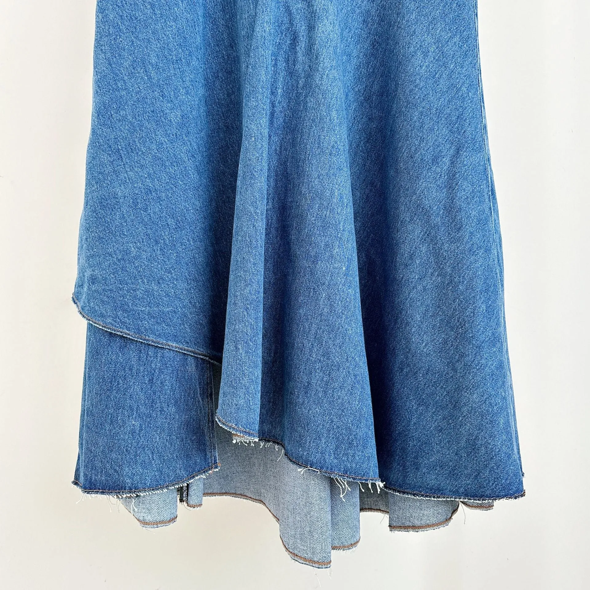 Pre Order:  Blue Splicing Irregular High Waist Denim Skirt