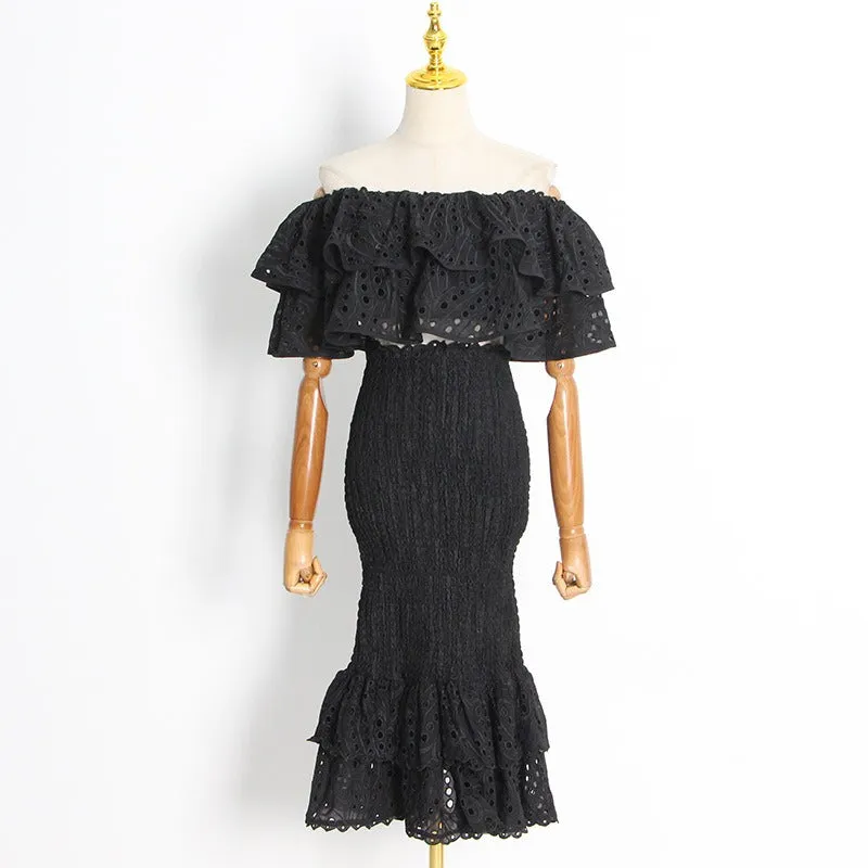 Pre Order:  Casual Ruffled Irregular Top   Fishtail Skirt