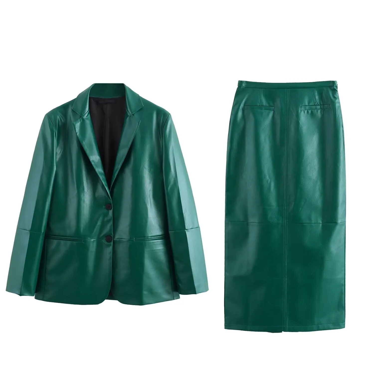 Pre Order:  Leather Straight Cut Suit Jacket   Straight Skirt