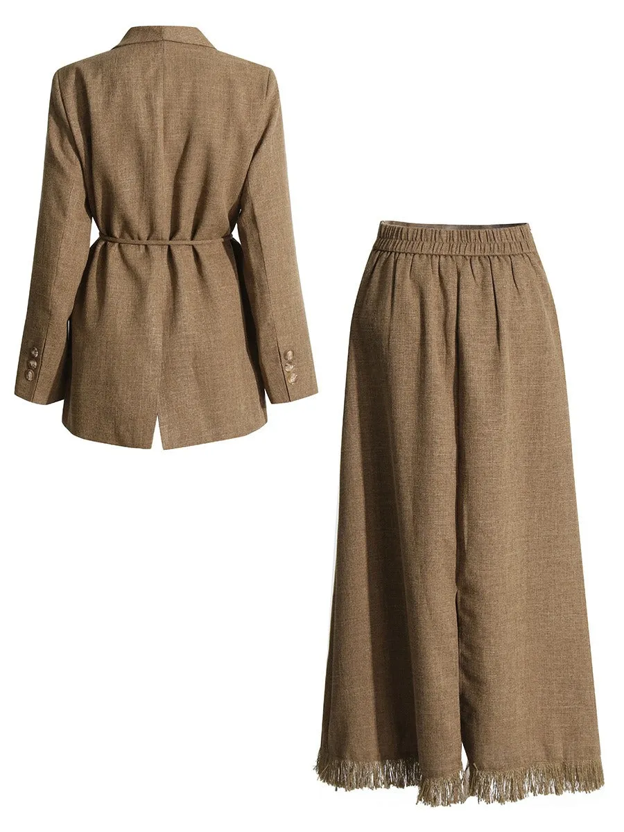 Pre Order:  Solid Color Waist Suit Jacket   Tassel Skirt