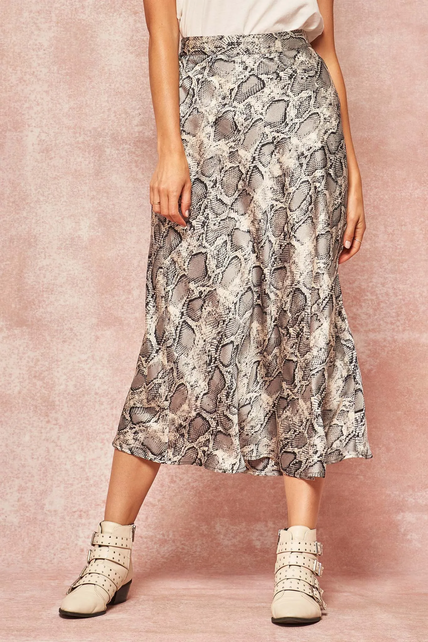 Pretty Poison Snakeskin-Print Midi Skirt