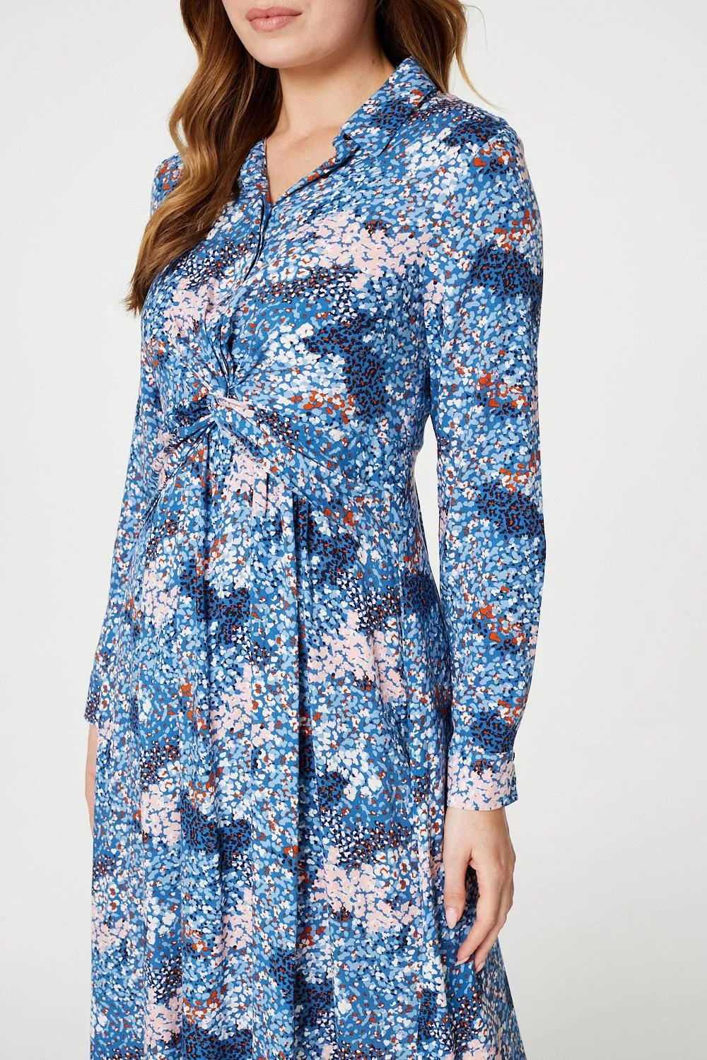 Printed Twist Front Midi Dress