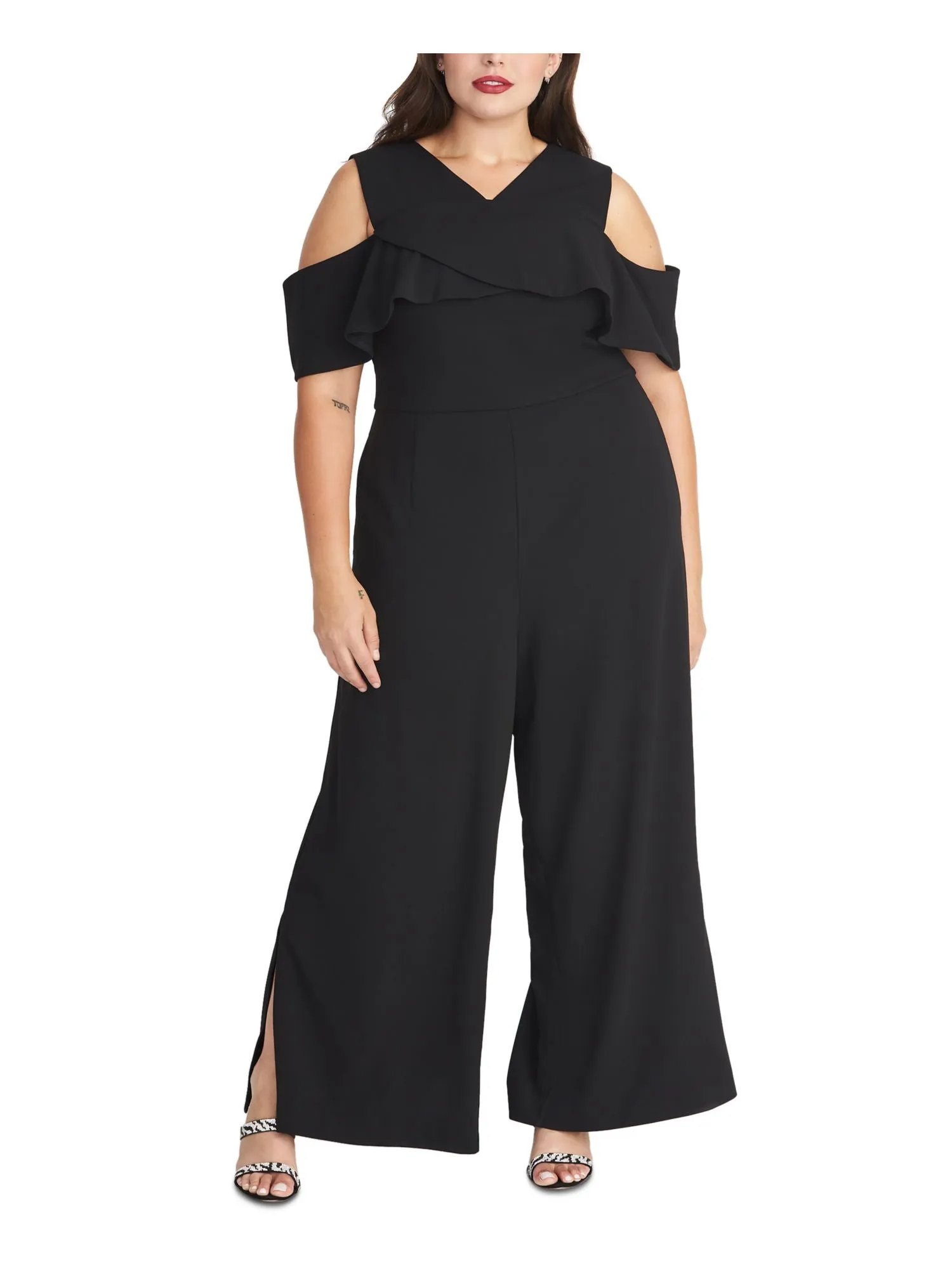 Rachel Roy Women's Plus Crisscross Ruffle Jumpsuit Black Size Petite Small