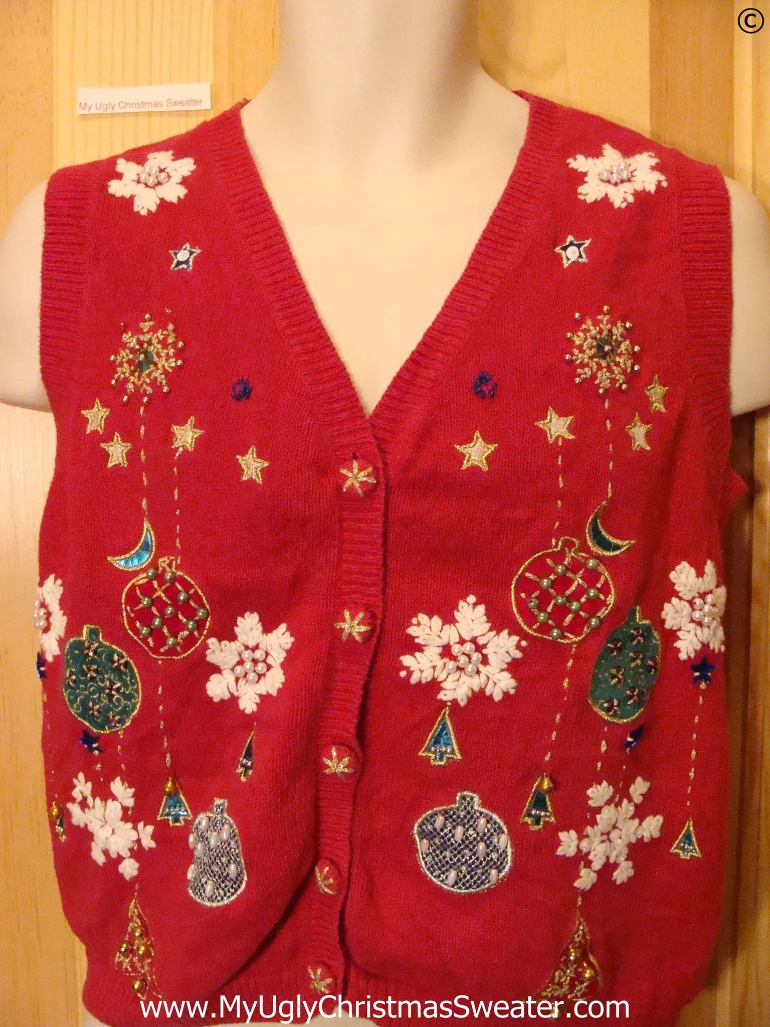 Red Button Front Cheap Christmas Sweater Vest