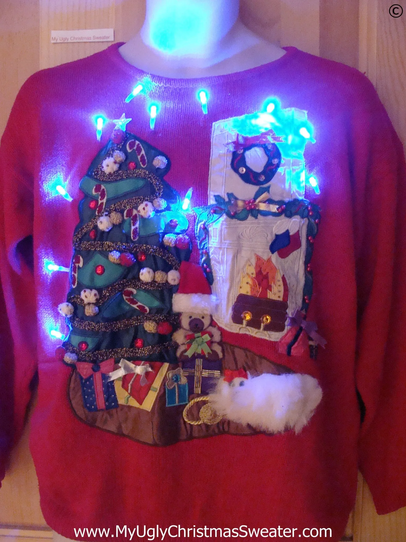 Red Funny Christmas Sweater with Lights 3D Fluffy