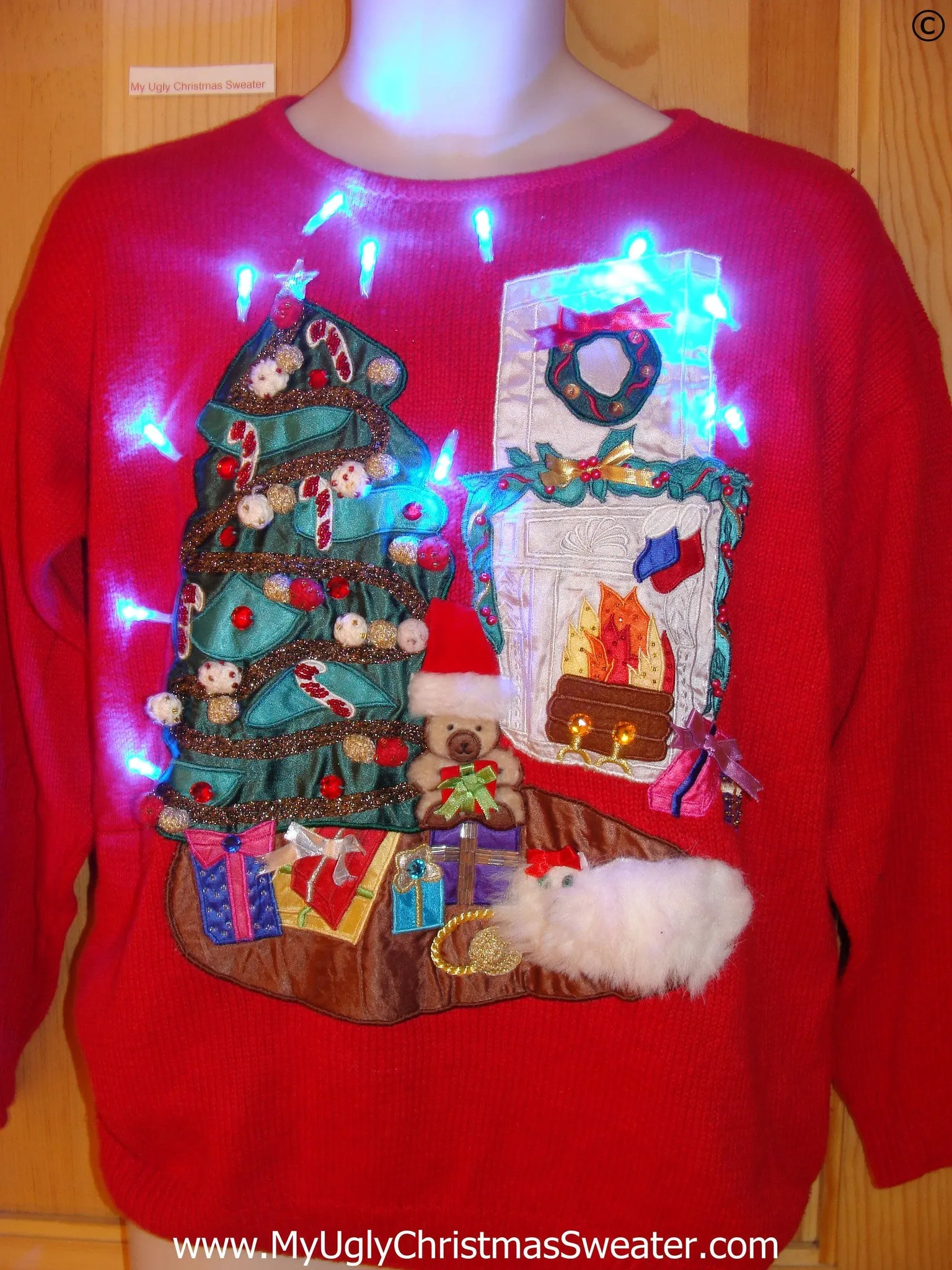 Red Funny Christmas Sweater with Lights 3D Fluffy