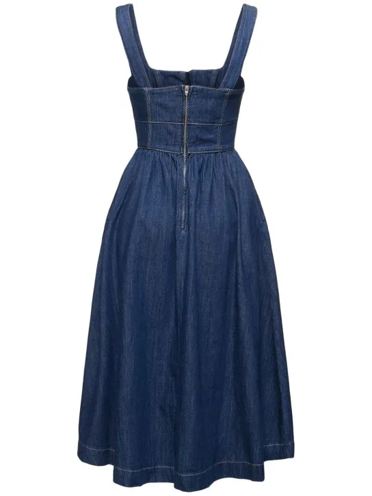 Reformation   Tagliatelle denim bustier midi dress 